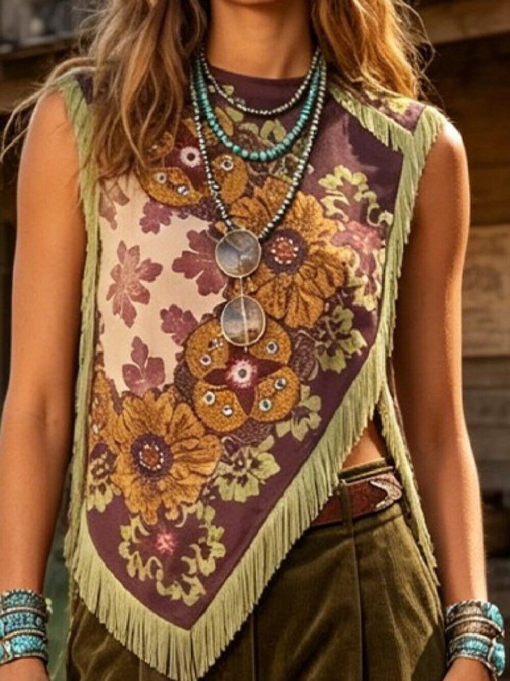 247 | Floral Print Fringe Tank Top